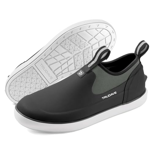 Deck Boots for Men, Waterproof Rubber Fishing Rain Boots, 4.5mm Neoprene Anti-Slip Short Ankle Shoes for Work Fishing Gardening Yard, Size 6-13