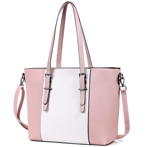 Women Purses and Handbags Tote Shoulder Bag Top Handle Satchel Bags for Ladies (Light Pink/White)