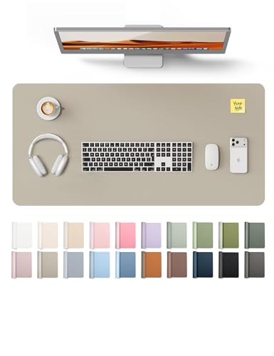 Image of YSAGi Leather Desk Pad Protector, Office Desk Mat, Large Mouse Pad, Non-Slip PU Leather Desk Blotter, Laptop Desk Pad, Waterproof Desk Writing Pad for Office and Home (Olive Beige, 31.5 inch x 15.8 inch)