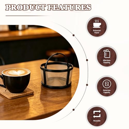 Image of Reusable Coffee Filter Basket for K-Duo - Compatible with Hot & Iced (Gen 2), Essentials & Brewers - Permanent Gold Mesh Carafe Basket for Ground Coffee
