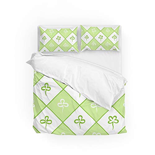 Parure de lit trèfle vert et blanc en polyester doux et durable pour chambre à coucher