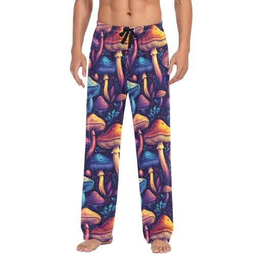 Fantasy Psychedelic Mushrooms Men Cotton Flannel Pajama Pants Mens Lounge Sleep PJ Bottoms S2