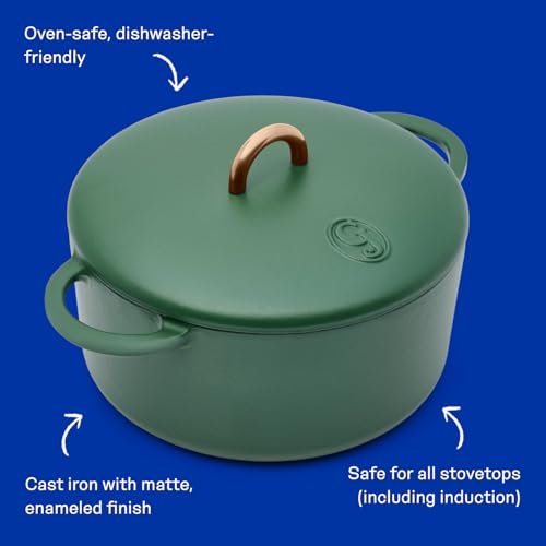 Image of Great Jones 3.5 Quart Enameled Cast Iron Dutch Oven Pot w /Lid (Broccoli) | Small Dutch Oven For Bread Baking, Round with Dual Handles, All Stovetop Safe up to 500, Non Stick & Dishwasher Friendly