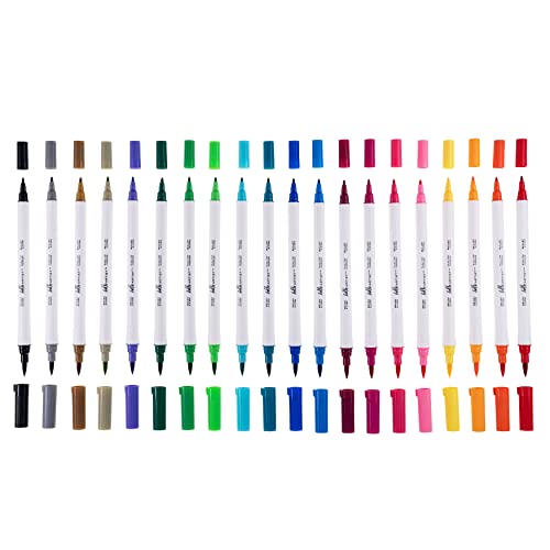Image of Hello, Artist! Dual Brush Marker Set, 20 Pieces, Brush and Felt Tips, Bright and Vivid Colors