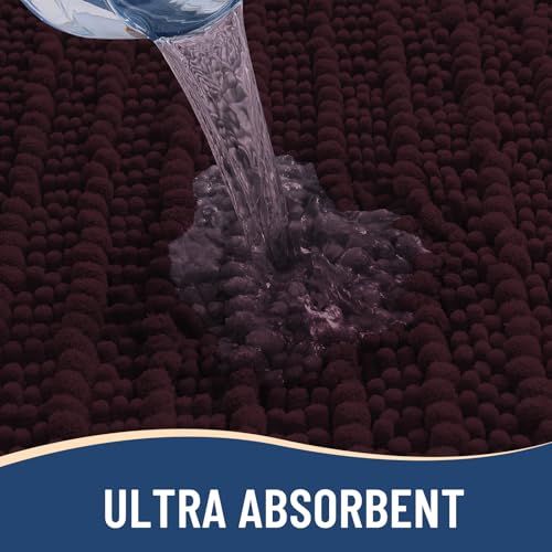 Image of Arotive Luxury Small Bathroom Rugs 24x16, Extra Soft Thick Absorbent Shaggy Chenille Bath Rugs, Machine Wash Dry, Bath Mats for Bathroom Floor, Tub and Shower, Home Decor Accessories, Black Cherry