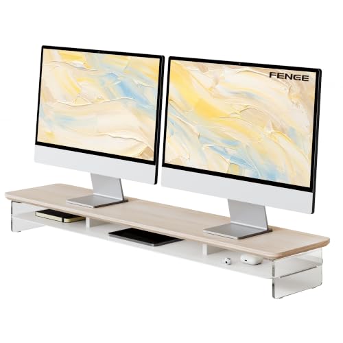 Fenge 42.5" Dual Monitor Stand with Clear Acrylic Legs, Oak