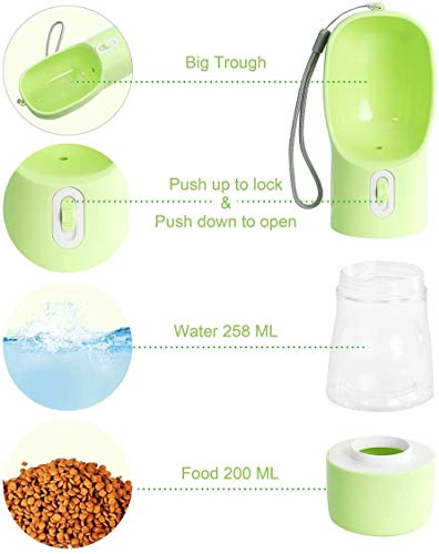 Image of Portable Dog Water Bottle with Food Container Dishwasher Safe-Green | 3 IN1 Drinking Bottle for Pet Puppy Outdoor Walking Hiking Travel | Leak Proof Dog Water dispenser with Bowl BPA Free