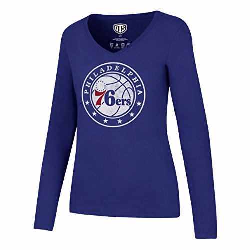 OTS NBA Philadelphia 76ers Women's Rival Long Sleeve Tee, Distressed Logo, Small