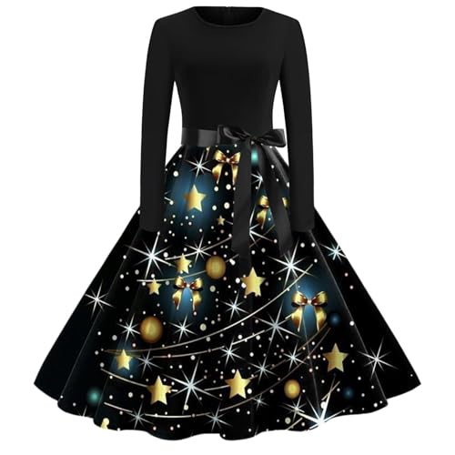 Robe de Noël festive pour femme - Robe à manches