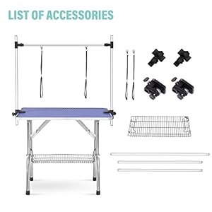 Rhomtree Professional 46″ Adjustable Pet Grooming Table Heavy Duty with Arm & Nosse & Mesh Tray for Large Dog Cat Shower Table Bath Station, Maximum Capacity Up to 330 LBS (46 inch)