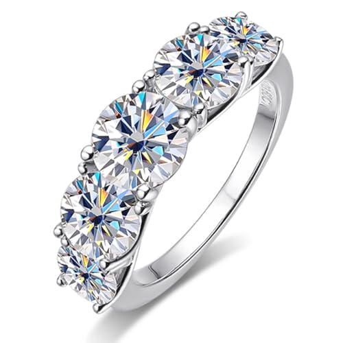 5 stone Moissanite Rings for Women, 3.6ct D Color VVS1 Lab Grown Diamond Ring, s925 Sterling Silver Plated 18k White Gold 5 Stone Moissanite Wedding Band for Women