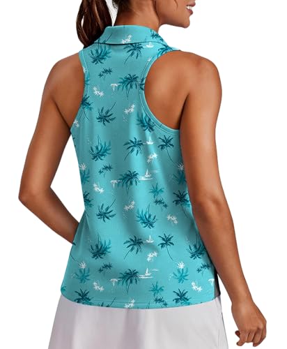 Image of PINSPARK Womens Golf Shirt UPF 50+ Sleeveless Collared Shirts Quick Dry Tennis Polo V-Neck Racerback Athletic Workout Tank