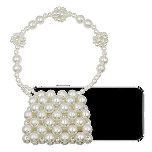 Image of Girls White Beaded Pearl Handbag - Vintage Pearl Clutch Mini Evening Bag for Party Wedding