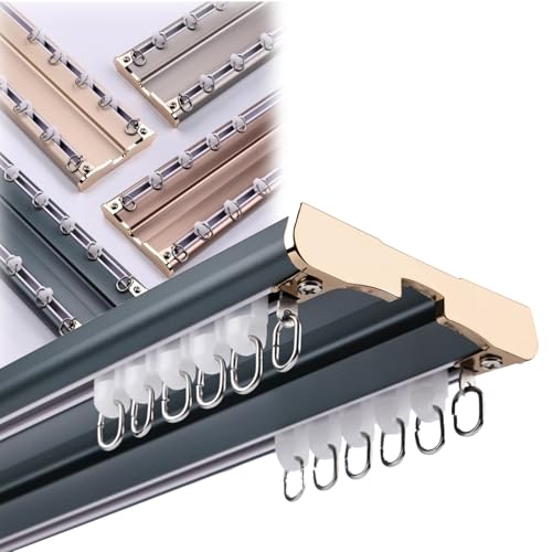 Riel de Cortina Doble de Panel Aluminio, Riel para Cortinas de Techo silencioso, Barra Cortina de 2 vías Alta Resistencia, Pista de Cortinas para Sala de Estar, baño, Inicio(Blue,0.7m)