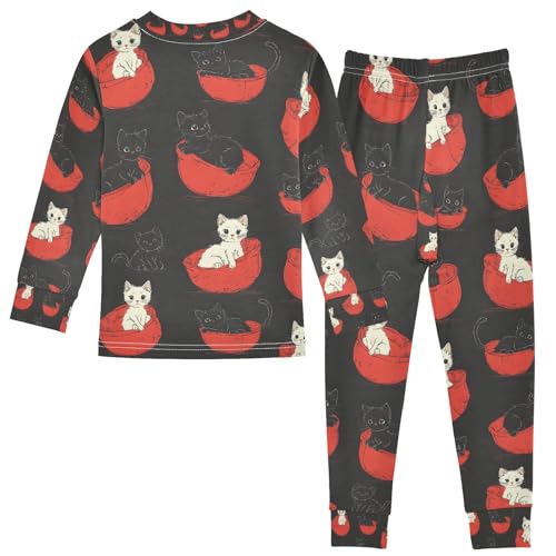 senya Cat Bed Black Pajamas Set Long Sleeve Soft Cotton Sleepwear 2 Piece2