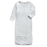 O2 BABY Baby Organic Cotton Kimono Gown with Mitten Cuffs and Fold-Over Pouch, Unisex Long Sleeve Infant Sleeper Sleeping Bag(0-3Months, Gray)