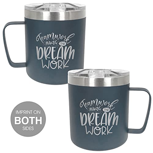 Imprints Online Teamwork Makes The Dream Work Mug / 12 Oz. Navy Blue Engraved To Go Stainless Steel Coffee Mug / Employee Appreciation Gift / Made In Usa #TOP2