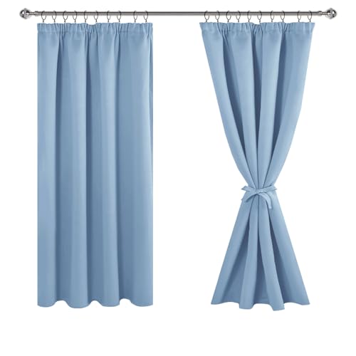 JIUZHEN Opaque Curtains with Ruffle Tape, Blackout Curtains, Living Room Curtains, Bedroom, Thermal Curtain, Turquoise