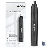 BaByliss Tondeuse Nez et Oreilles BaByliss - Système de coupe circulaire à 2 lames, Fonctionne sur pile, Acier inoxydable, Accessoires amovibles faciles à nettoyer, Noir, E650E