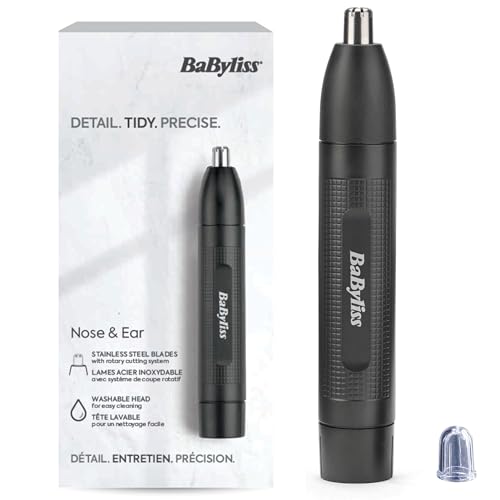 BaByliss Tondeuse Nez et Oreilles BaByliss - Système de coupe circulaire à 2 lames, Fonctionne sur pile, Acier inoxydable,...