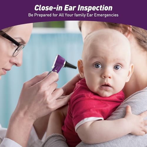 Scian Otoskop Kit – Ear Scope Otoskop mit LED Licht, 3 fache Vergrößerung, 4 Speculum Tips Größe, leichtes Diagnostik Ohrpflege-Tool für Kinder, Erwachsene, hunde, Heimgebrauch (Violett)