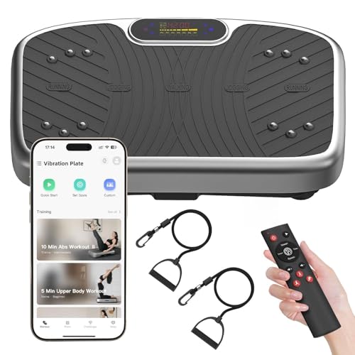 GDCOO Vibration Plate Exercise Machine with App Control, Vibrating Plates for Lymphatic Drainage, 1-200 Speed Levels Whole Body Workout Fitness Vibration Platform for Women Men(Gray-APP)