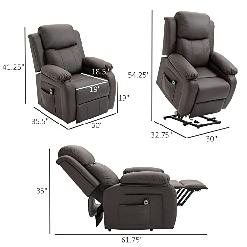Homcom Living Room Power Lift Chair, Pu Leather Electric Recliner Sofa Chair For Elderly With Remote Control, 3 Positions, Side Pockets, Extended Footrest, Brown #TOP2