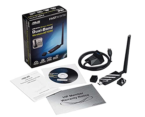 ASUS USB-AC56 - Adaptador de Red inalámbrico WiFi AC1300 y Antena (USB, WPS, WLAN), Negro