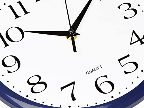 Image of Bernhard Products Navy Wall Clock Silent Non Ticking - 10 Inch Quality Quartz Battery Operated Round Easy to Read Home /Kitchen /Office /Classroom /School Clock