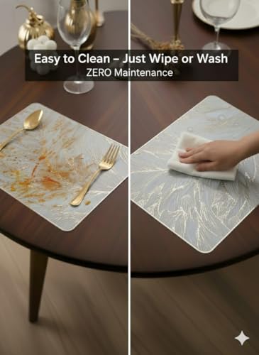 Image of Dining Table Mat and Runner Set for Home Kitchen Reusable Placemat Combo Set for Everyday Dining Use and Table Setup (Modern ractangle Table mat Runner, Pack of 7 (6+1))