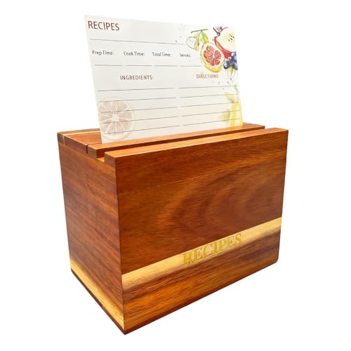 CHOUYUHE Acacia Wood Recipe Box Set with 50 4x6 Recipe