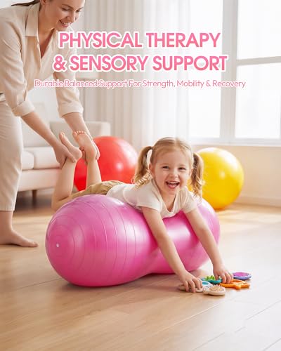 Image of Premium Peanut Ball - 100x50cm Anti-Burst Exercise Ball for Physical Therapy, Pregnancy Labor & Home Fitness Sensory| Non-Slip Design | Quick-Inflate Pump Included