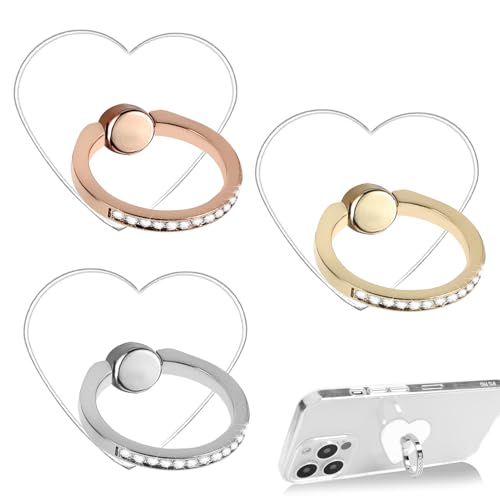 3Pcs Phone Ring Holder - Gold & Silver, Heart Shape, Rotatable, Adjustable Finger Holder