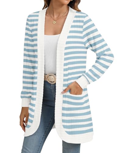 Image of YSYOKOW Cardigan Sweaters for Women Long Sleeve Open Front with Pockets | Long Cardigans for Women Lightweight Soft Casual Dressy Loose Fit Cardigan Sweater with Pockets for Work and Office