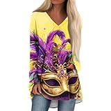 Generisch Damen Bluse Kurzarm Netzoberteil 3D Maskendruck Damenpullover Party Sweatshirt Baumwolle Karneval V Ausschnitt Women's Jumpers Gelb M