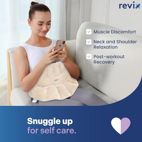 Image of REVIX Microwave Heating Pad for Neck and Shoulders, Moist Heating Pad Microwavable for Back Discomfort, Cordless Heated Neck Wrap, Weighted Neck Warmer Microwavable with Herbs, Beige