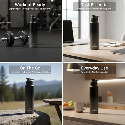 Image of Speedex Stainless Steel Metal Water Bottle 1 Ltr 1000 ml, BIS Approved, Leak Proof Sipper Cap Bottle for Office, School, Gym, Travel, Daily Use for Men, Women, Kids, Adults, Black Grey, Set of 3