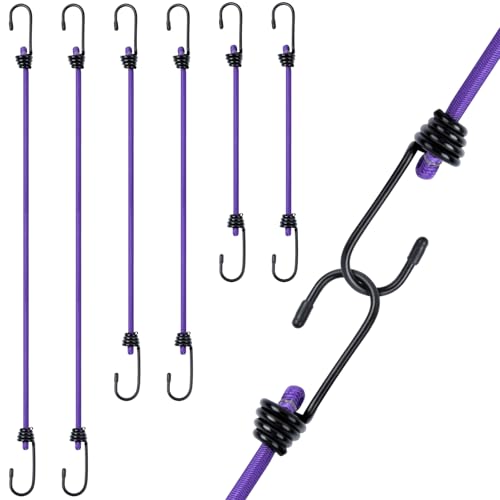 AiQInu 6 Piezas Gomas Elasticas con Gancho, Pulpos Elasticos en 4 Tamaños: 30cm, 50cm, 80cm, Cuerda Elásticos para Lonas, Portaequipajes, Coches y Bicicletas, Arañas - Morado