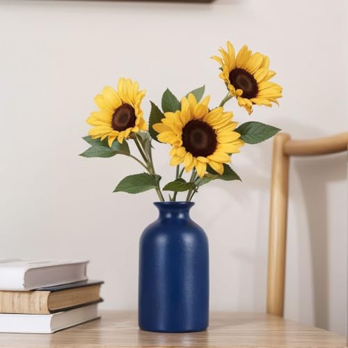 Blue Ceramic Bud Vases Set of 6 - Modern Boho Navy Blue Small Vase, Farmhouse Country Blue Vases Home Decor, Living Room Decoration, Table Decor, Fireplace Decor, and Entrance Decoration Centerpieces