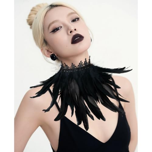 Halloween Gothic Feather Pashminas Black Crow Neck Feather Collar for Women Men Halloween Cosplay party Decorative Accessories3