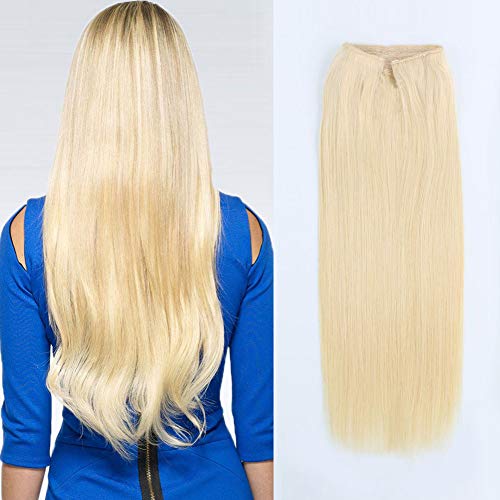 ABH AMAZINGBEAUTY Halo Remy Hair Wire Extensions Real Human Hair, Beach Blonde Color 613, 120 Gram 20 Inch