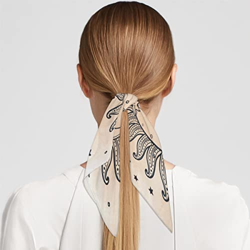 Sun Moon Art Square Silk Hair Scarf for Women, Lightweight Summer Head Scarf for Girls Wedding Travel Yoga Handkerchief Shawl Sunscreen Scarves Hair Accessories 23.6 Inches4