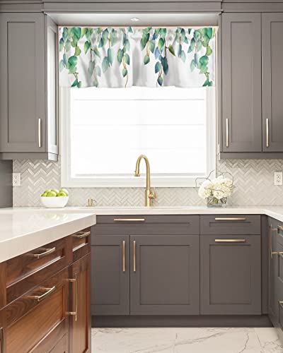 Litter Star Watercolor Botanical Green Leaves Window Valance Rod Pocket Panel For Kitchen Bedroom Windows Plants Branch With White Backdrop Valances Short Curtain Bathroom Treatment Drapes #TOP4