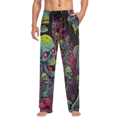 Men's Pajama Bottoms Zombie Skull Lounge Pajama Pants Sleep Bottoms with Pockets Drawstring Sleepwear for Men S4