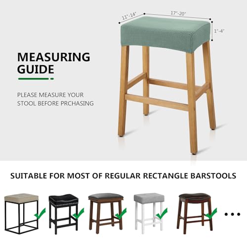 Image of YISUN Stool Covers Rectangle - 2 Pack Stretch Waterproof Saddle Seat Cover Counter Bar Stools Bar Chairs Covers Kitchen Island Chairs Cushion Protector (2, Green)