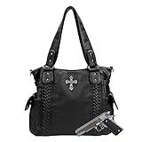 Celela Conceal Carry Purses for Women Large Tote and Shoulder Bag with Cross Western Style Handbags Washed Leather Bag