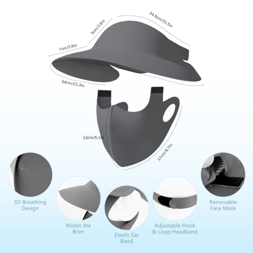 Image of SANNIDHI Summer Face Mask with Wide Brim Cap, 2 in 1 Sun Protection Visor Hat and Face Cover for Women Bike Riding, UPF 50+ Outdoor Cool Touch UV Mask Set, Ventilated Open Crown