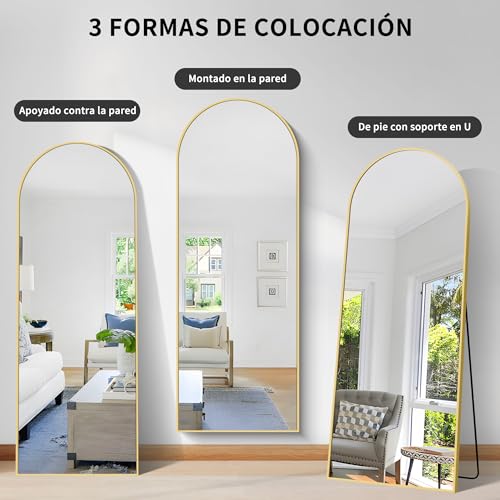 KOCUUY ARC Espejo de Cuerpo Entero, 161 x 52 cm Oro Espejo de pie Grande para Colgar, de pie, Apoyado Espejo de Pared Grande con Marco de Metal para SalóN, Dormitorio, Pasillo - imagen 7