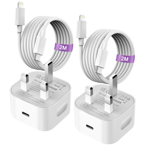 iPhone Fast Charger Cable and Plug 2 Pack, AAZV iPhone Charger with 2M Cable [MFi Certified], PD 20W USB C Charger Plug Compatible iPhone 13/12/ 11 Pro Max etc USB Charger Plug UK and 2M Charger