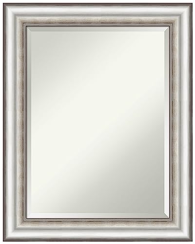 Amanti Art Silver Wall Mirror 29x23 Salon Silver Rectangle Bathroom Mirror for Wall Decor Living Room, Medium Traditional Frame, Hangs Horizonally and Vertically, Bathroom Decor, Beveled Edge